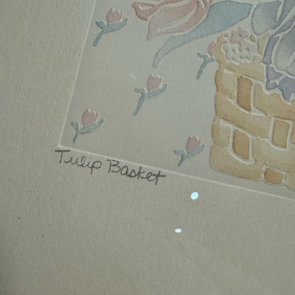 Tulip Basket by Shawn Mory McMillion 1984 Signed Professionally Framed Vintage - Picture 3 of 13